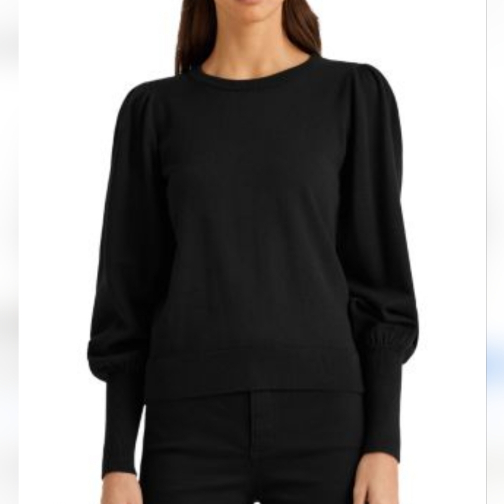Ralph Lauren Black Label Womens Sweater Puffed Long Sleeve Black Knit Size XL